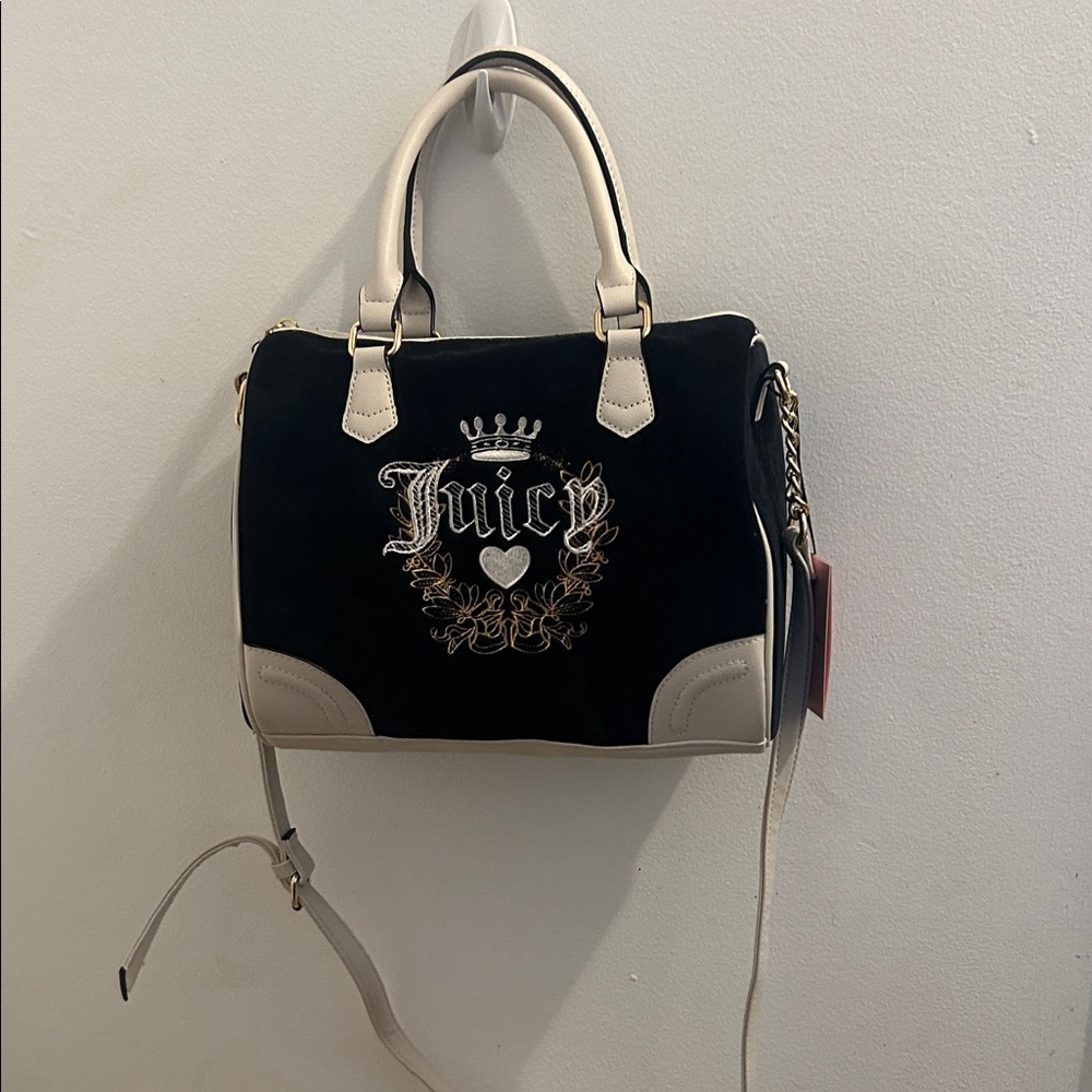 Juicy Couture Black and Cream Velvet Satchel